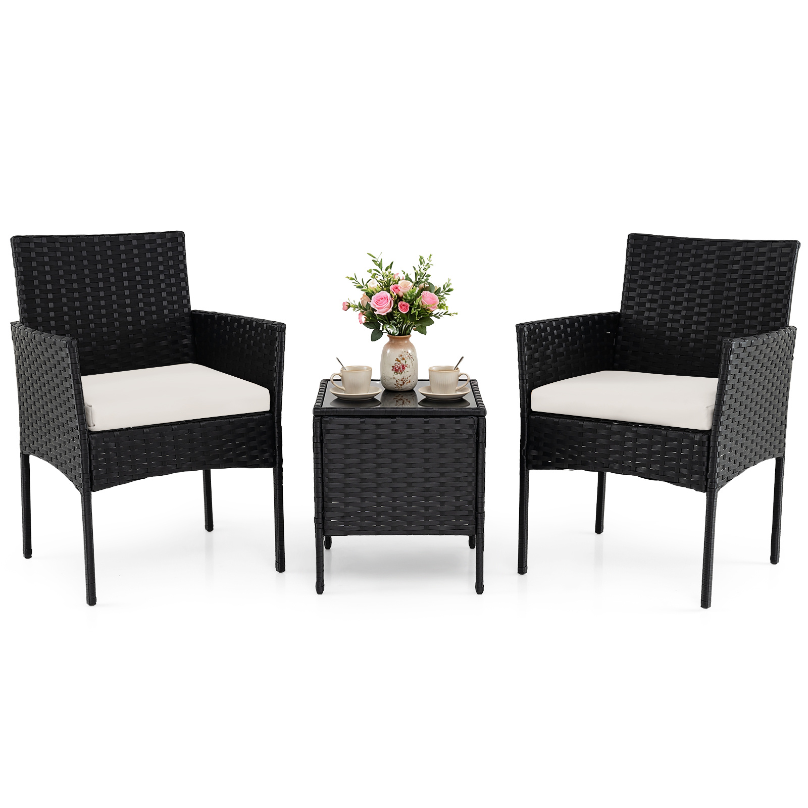 Set-mobili-da-giardino-3-pezzi-in-rattan-con-tavolino-vetro-temperato-e-2-poltrone-mediaId103573538-1773391660.jpg Costway Set mobili da giardino 3 pezzi in rattan con tavolino vetro temperato e 2 poltrone, Arredamento esterno per patio balcone e piscina Beige - immagine 1