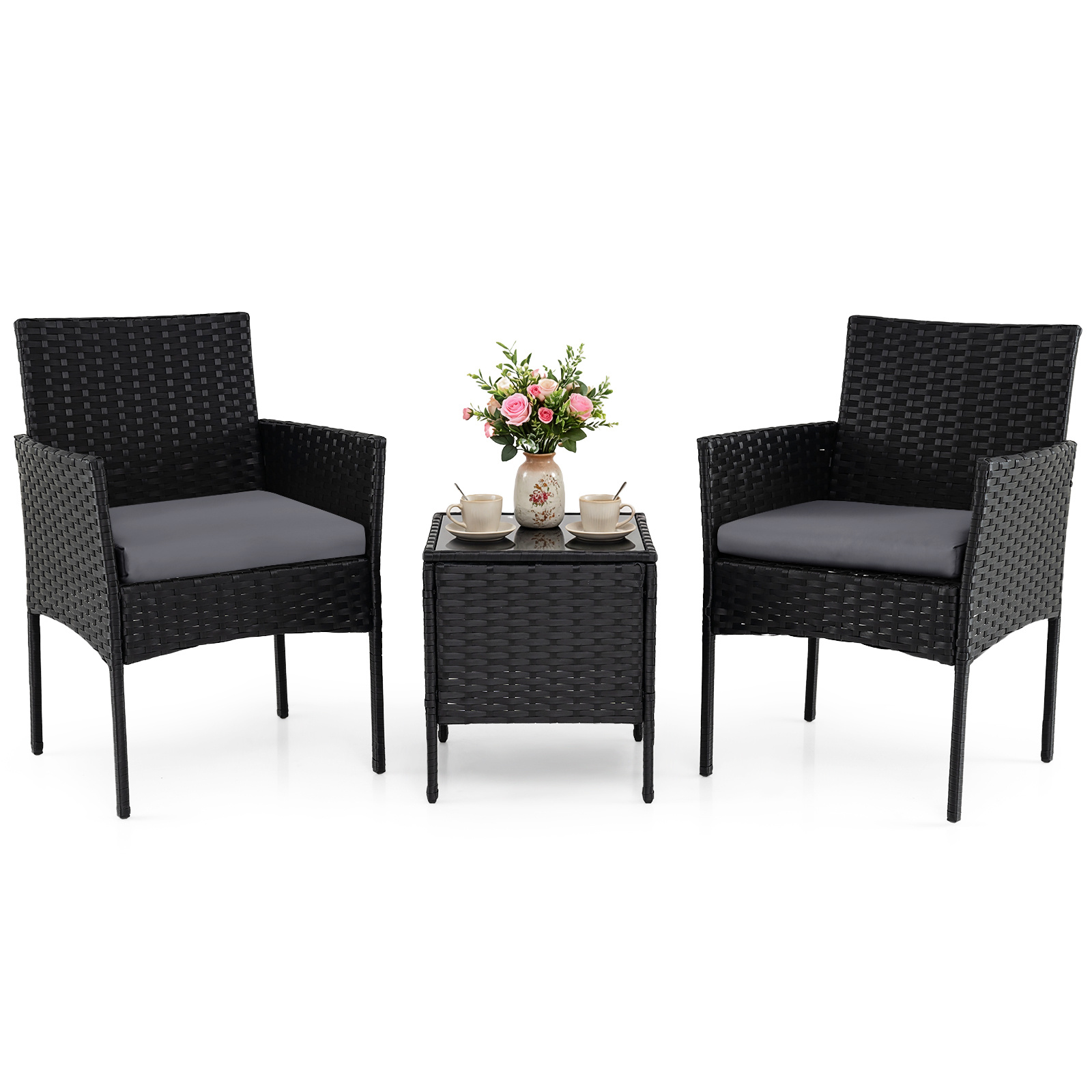 Set-mobili-da-giardino-3-pezzi-in-rattan-con-tavolino-vetro-temperato-e-2-poltrone-mediaId103573539-1773391591.jpg Costway Set mobili da giardino 3 pezzi in rattan con tavolino vetro temperato e 2 poltrone, Arredamento esterno per patio balcone e piscina Grigio - immagine 1