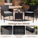 Costway Set mobili da giardino 3 pezzi in rattan con tavolino vetro temperato e 2 poltrone, Arredamento esterno per patio balcone e piscina Nero - immagine 6