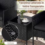 Costway Set mobili da giardino 3 pezzi in rattan con tavolino vetro temperato e 2 poltrone, Arredamento esterno per patio balcone e piscina Nero - immagine 7