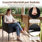 Costway Set mobili da giardino 3 pezzi in rattan con tavolino vetro temperato e 2 poltrone, Arredamento esterno per patio balcone e piscina Nero - immagine 9