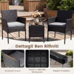 Costway Set mobili da giardino 3 pezzi in rattan con tavolino vetro temperato e 2 poltrone, Arredamento esterno per patio balcone e piscina Grigio - immagine 8
