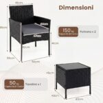 Costway Set mobili da giardino 3 pezzi in rattan con tavolino vetro temperato e 2 poltrone, Arredamento esterno per patio balcone e piscina Grigio - immagine 5