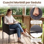 Costway Set mobili da giardino 3 pezzi in rattan con tavolino vetro temperato e 2 poltrone, Arredamento esterno per patio balcone e piscina Grigio - immagine 9