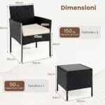 Costway Set mobili da giardino 3 pezzi in rattan con tavolino vetro temperato e 2 poltrone, Arredamento esterno per patio balcone e piscina Beige - immagine 5