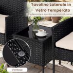 Costway Set mobili da giardino 3 pezzi in rattan con tavolino vetro temperato e 2 poltrone, Arredamento esterno per patio balcone e piscina Beige - immagine 8