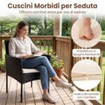 Costway Set mobili da giardino 3 pezzi in rattan con tavolino vetro temperato e 2 poltrone, Arredamento esterno per patio balcone e piscina Beige - immagine 9