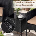 Costway Set mobili da giardino 3 pezzi in rattan con tavolino vetro temperato e 2 poltrone, Arredamento esterno per patio balcone e piscina Giallo - immagine 7