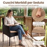 Costway Set mobili da giardino 3 pezzi in rattan con tavolino vetro temperato e 2 poltrone, Arredamento esterno per patio balcone e piscina Giallo - immagine 8