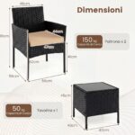 Costway Set mobili da giardino 3 pezzi in rattan con tavolino vetro temperato e 2 poltrone, Arredamento esterno per patio balcone e piscina Giallo - immagine 5