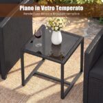 Costway Set mobili da giardino a 3 pezzi con 2 poltrone e 1 tavolino in vetro temperato, Salotto da esterno in rattan PE Nero+Nero - immagine 6