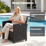Costway Set mobili da giardino a 3 pezzi con 2 poltrone e 1 tavolino in vetro temperato, Salotto da esterno in rattan PE Nero+Ocra - immagine 7