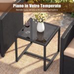 Costway Set mobili da giardino a 3 pezzi con 2 poltrone e 1 tavolino in vetro temperato, Salotto da esterno in rattan PE Nero+Ocra - immagine 9