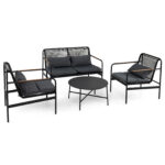Costway Set mobili da patio 4 pezzi in vimini con cuscini, Divano 2 posti e 2 poltrone con tavolino per giardino balcone