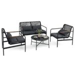 Costway Set mobili da patio 4 pezzi in vimini con cuscini, Divano 2 posti e 2 poltrone con tavolino per giardino balcone - immagine 5