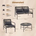 Costway Set mobili da patio 4 pezzi in vimini con cuscini, Divano 2 posti e 2 poltrone con tavolino per giardino balcone - immagine 6