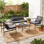 Costway Set mobili da patio 4 pezzi in vimini con cuscini, Divano 2 posti e 2 poltrone con tavolino per giardino balcone - immagine 2
