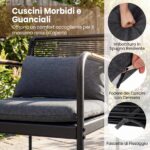 Costway Set mobili da patio 4 pezzi in vimini con cuscini, Divano 2 posti e 2 poltrone con tavolino per giardino balcone - immagine 10