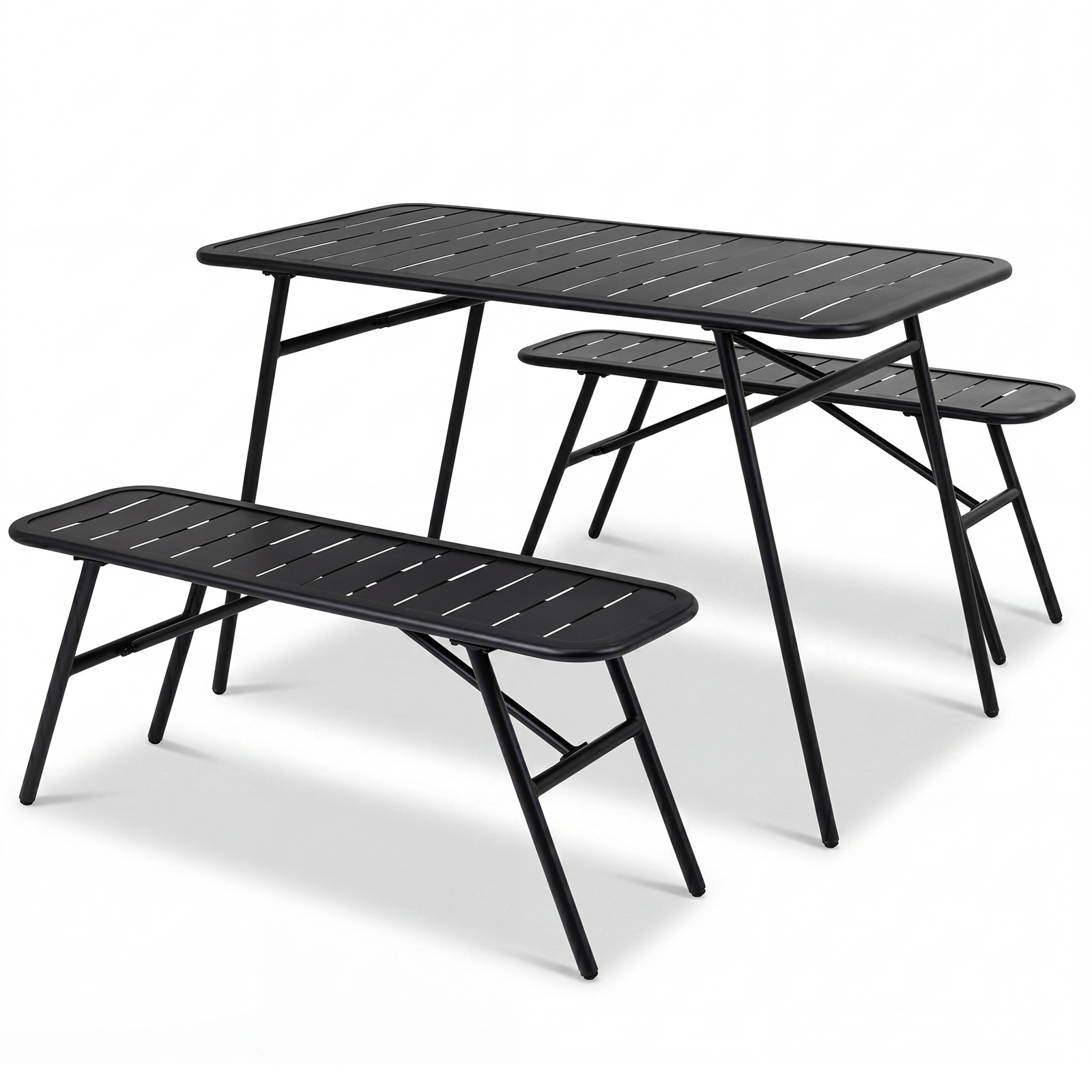Set-pranzo-da-giardino-mediaId105149030-1783062917.jpg Costway Set pranzo da giardino set di tavolo e 2 panche struttura in metallo robusta, Set pranzo resistente per piscina balcone e terrazza mobili da esterno - immagine 1