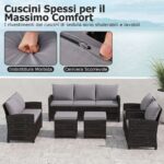 Costway Set salotto da esterno in rattan PE con divano a 3 posti divano a 2 posti, Set da giardino con 2 poltrone e 2 poggiapiedi Grigio - immagine 9