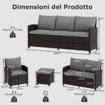 Costway Set salotto da esterno in rattan PE con divano a 3 posti divano a 2 posti, Set da giardino con 2 poltrone e 2 poggiapiedi Grigio - immagine 5