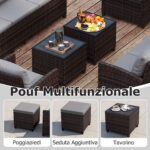 Costway Set salotto da esterno in rattan PE con divano a 3 posti divano a 2 posti, Set da giardino con 2 poltrone e 2 poggiapiedi Grigio - immagine 7