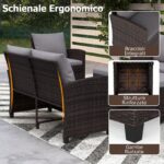 Costway Set salotto da esterno in rattan PE con divano a 3 posti divano a 2 posti, Set da giardino con 2 poltrone e 2 poggiapiedi Grigio - immagine 10