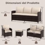 Costway Set salotto da esterno in rattan PE con divano a 3 posti divano a 2 posti, Set da giardino con 2 poltrone e 2 poggiapiedi Beige - immagine 5