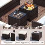 Costway Set salotto da esterno in rattan PE con divano a 3 posti divano a 2 posti, Set da giardino con 2 poltrone e 2 poggiapiedi Beige - immagine 6