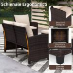 Costway Set salotto da esterno in rattan PE con divano a 3 posti divano a 2 posti, Set da giardino con 2 poltrone e 2 poggiapiedi Beige - immagine 7