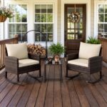 Costway Set salotto da giardino in rattan con 2 poltrone a dondolo tavolino e cuscini, Set mobili da eterno Beige - immagine 4
