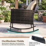 Costway Set salotto da giardino in rattan con 2 poltrone a dondolo tavolino e cuscini, Set mobili da eterno Beige - immagine 8