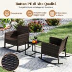 Costway Set salotto da giardino in rattan con 2 poltrone a dondolo tavolino e cuscini, Set mobili da eterno Beige - immagine 11