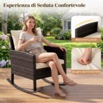 Costway Set salotto da giardino in rattan con 2 poltrone a dondolo tavolino e cuscini, Set mobili da eterno Beige - immagine 9