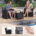 Costway Set salotto da giardino in rattan con 2 poltrone con cuscini sfoderabili, Set mobili da esterno con tavolino con piano in vetro temperato Grigio - immagine 8