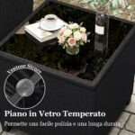 Costway Set salotto da giardino in rattan con 2 poltrone con cuscini sfoderabili, Set mobili da esterno con tavolino con piano in vetro temperato Grigio - immagine 10