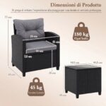 Costway Set salotto da giardino in rattan con 2 poltrone con cuscini sfoderabili, Set mobili da esterno con tavolino con piano in vetro temperato Grigio - immagine 6