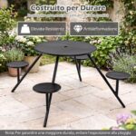 Costway Set tavolo da picnic con 4 sedie in metallo zincato, Tavolo da giardino con foro per ombrellone piano e sedute rotonde - immagine 5