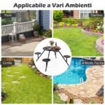 Costway Set tavolo da picnic con 4 sedie in metallo zincato, Tavolo da giardino con foro per ombrellone piano e sedute rotonde - immagine 9
