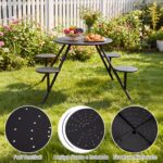 Costway Set tavolo da picnic con 4 sedie in metallo zincato, Tavolo da giardino con foro per ombrellone piano e sedute rotonde - immagine 8