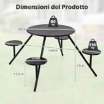 Costway Set tavolo da picnic con 4 sedie in metallo zincato, Tavolo da giardino con foro per ombrellone piano e sedute rotonde - immagine 4