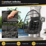 Costway Supporto per sedia sospesa in metallo pesante e sedia a uovo sospesa con cuscino, Supporto per amaca C e amaca pieghevole in vimini - immagine 9