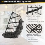 Costway Supporto per sedia sospesa in metallo pesante e sedia a uovo sospesa con cuscino, Supporto per amaca C e amaca pieghevole in vimini - immagine 10