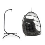Costway Supporto per sedia sospesa in metallo pesante e sedia a uovo sospesa con cuscino, Supporto per amaca C e amaca pieghevole in vimini