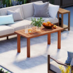 Costway Tavolino da esterno in legno con piano a doghe, Tavolo da caffè per interno ed esterno 90 x 45,5 x 43,5 cm Naturale - immagine 3