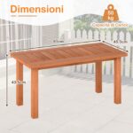 Costway Tavolino da esterno in legno con piano a doghe, Tavolo da caffè per interno ed esterno 90 x 45,5 x 43,5 cm Naturale - immagine 6