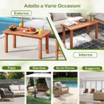 Costway Tavolino da esterno in legno con piano a doghe, Tavolo da caffè per interno ed esterno 90 x 45,5 x 43,5 cm Naturale - immagine 7