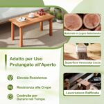 Costway Tavolino da esterno in legno con piano a doghe, Tavolo da caffè per interno ed esterno 90 x 45,5 x 43,5 cm Naturale - immagine 8