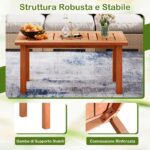 Costway Tavolino da esterno in legno con piano a doghe, Tavolo da caffè per interno ed esterno 90 x 45,5 x 43,5 cm Naturale - immagine 9