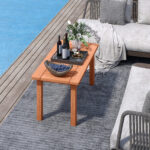 Costway Tavolino da esterno in legno con piano a doghe, Tavolo da caffè per interno ed esterno 90 x 45,5 x 43,5 cm Naturale - immagine 4